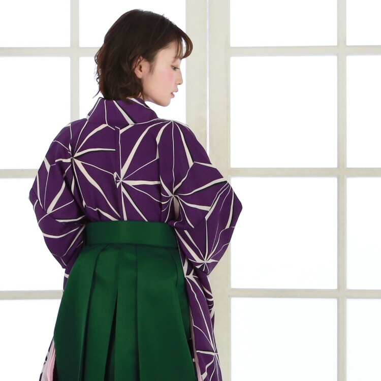 販売 袴 セット 卒業式 女性 ブーツ付き16点フルセット 購入 卒業式袴セット 2尺袖着物＆袴 紫地に麻の葉模様 ブーツ レトロ 大学 女の子 ジュニア 小学生サイズ対応 販売 安い zu