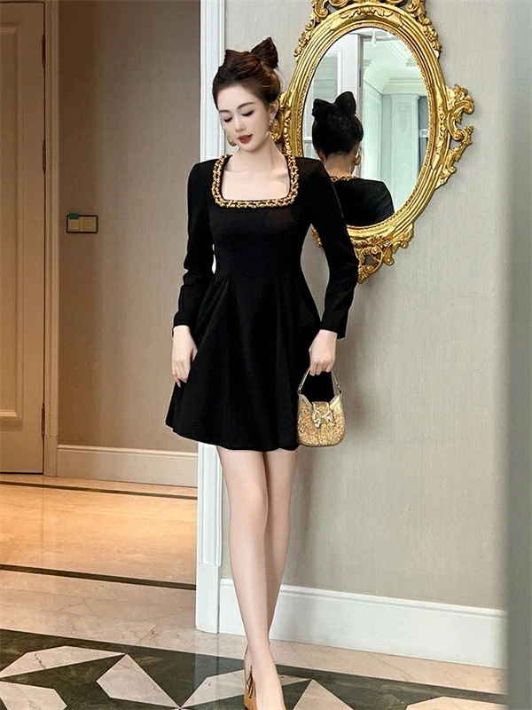 ブラックミニドレス フレアワンピース セクシードレス キャバドレス パーティードレス ナイトドレス フレアシルエット 姫系 長袖 スクエアネック セクシー上品 大人 きれいめ スナック 結婚式 ドレス ブラックミニドレス フレアワンピース セクシードレス キャバドレス パーティードレス ナイトドレス フレアシルエット 姫系 長袖 スクエアネック セクシー上品 大人 きれいめ スナック 結婚式 ドレス