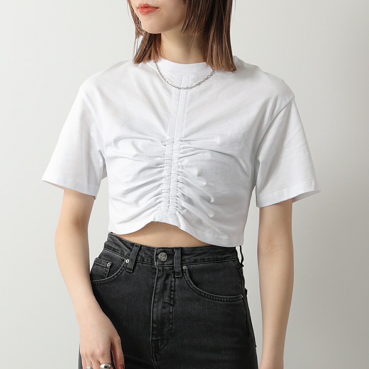 Semicouture セミクチュール 半袖 Tシャツ Y4SJ02 レディース カットソー ショート丈 ギャザー コットン クルーネック カラー2色 Semicouture セミクチュール 半袖 Tシャツ Y4SJ02 レディース カットソー ショート丈 ギャザー コットン クルーネック カラー2色