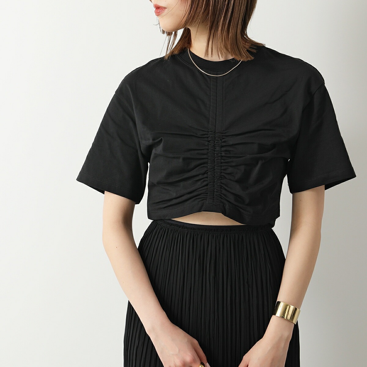 Semicouture セミクチュール 半袖 Tシャツ Y4SJ02 レディース カットソー ショート丈 ギャザー コットン クルーネック カラー2色 Semicouture セミクチュール 半袖 Tシャツ Y4SJ02 レディース カットソー ショート丈 ギャザー コットン クルーネック カラー2色