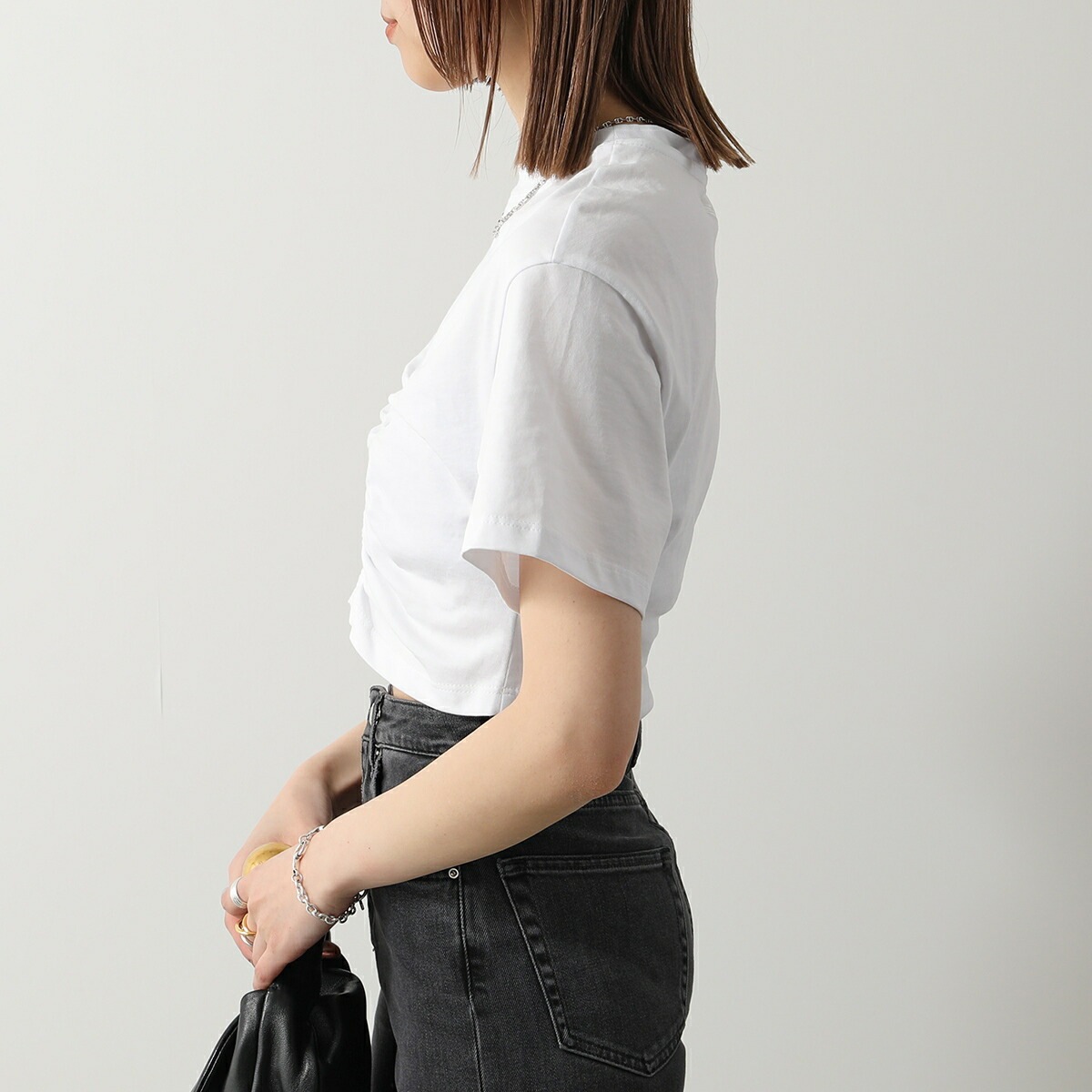 Semicouture セミクチュール 半袖 Tシャツ Y4SJ02 レディース カットソー ショート丈 ギャザー コットン クルーネック カラー2色 Semicouture セミクチュール 半袖 Tシャツ Y4SJ02 レディース カットソー ショート丈 ギャザー コットン クルーネック カラー2色