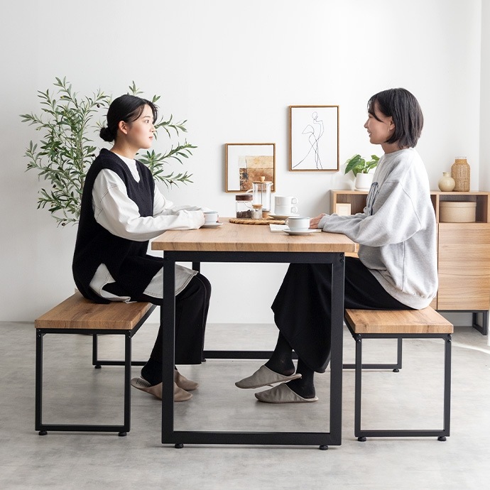 ダイニングテーブル+ ベンチ2台 幅110cm ナチュラルヴィンテージ 省スペース設計