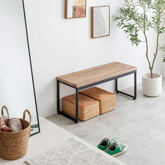 ダイニングテーブル+ ベンチ2台 幅110cm ナチュラルヴィンテージ 省スペース設計