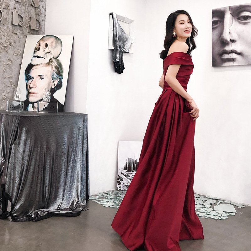カラードレス 花嫁 オフショルダー イブニングドレス 赤 ワイン ロング パーティードレス 発表会 カラードレス 花嫁 オフショルダー イブニングドレス 赤 ワイン ロング パーティードレス 発表会