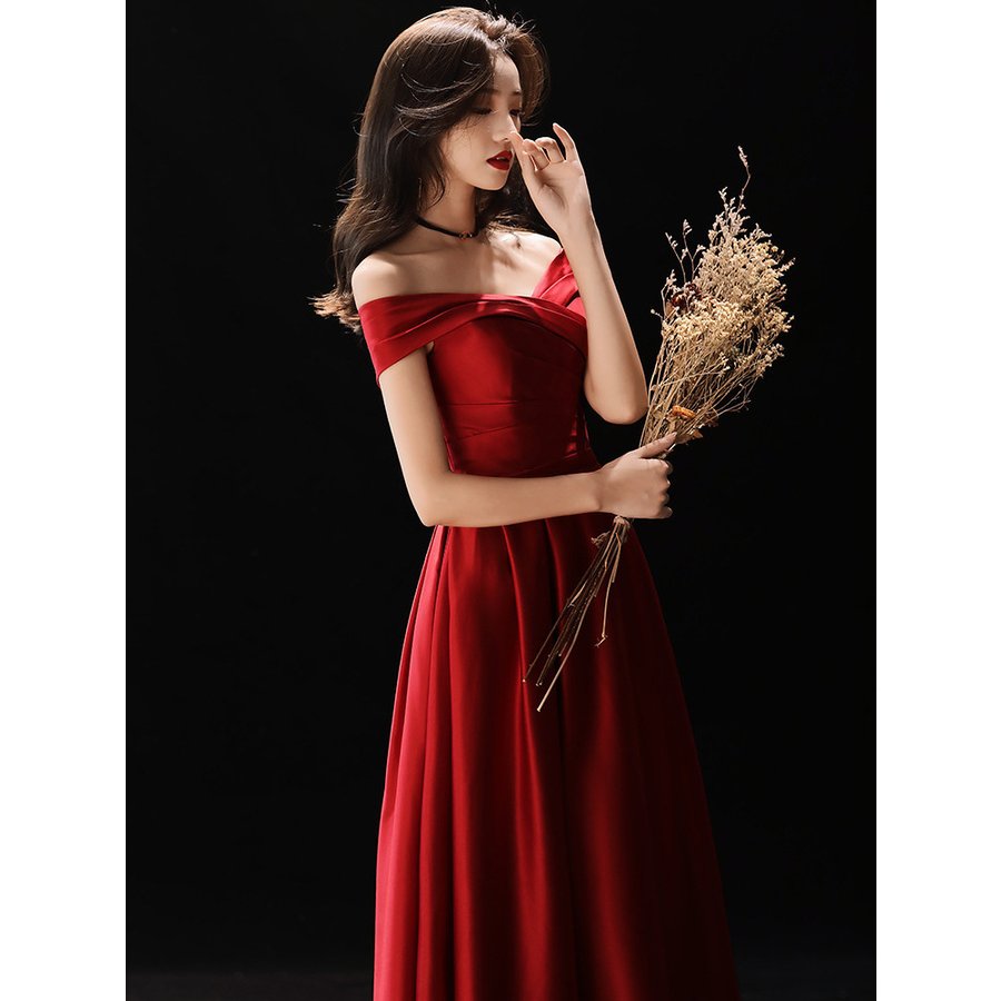 カラードレス 花嫁 オフショルダー イブニングドレス 赤 ワイン ロング パーティードレス 発表会 カラードレス 花嫁 オフショルダー イブニングドレス 赤 ワイン ロング パーティードレス 発表会