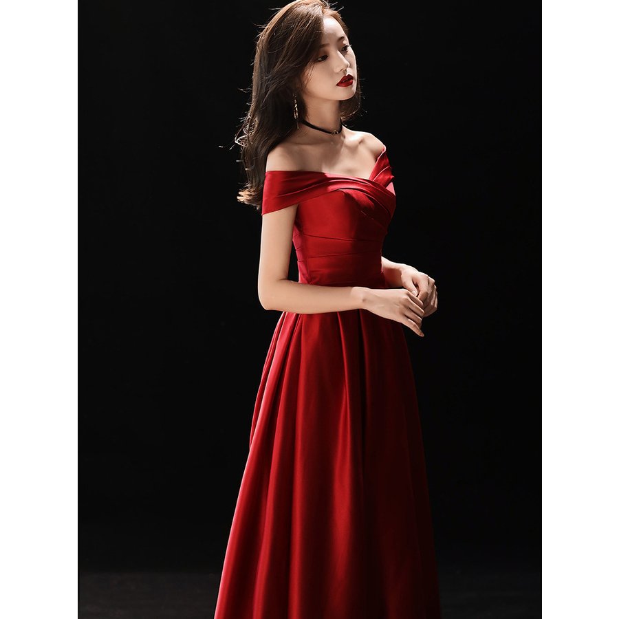 カラードレス 花嫁 オフショルダー イブニングドレス 赤 ワイン ロング パーティードレス 発表会 カラードレス 花嫁 オフショルダー イブニングドレス 赤 ワイン ロング パーティードレス 発表会