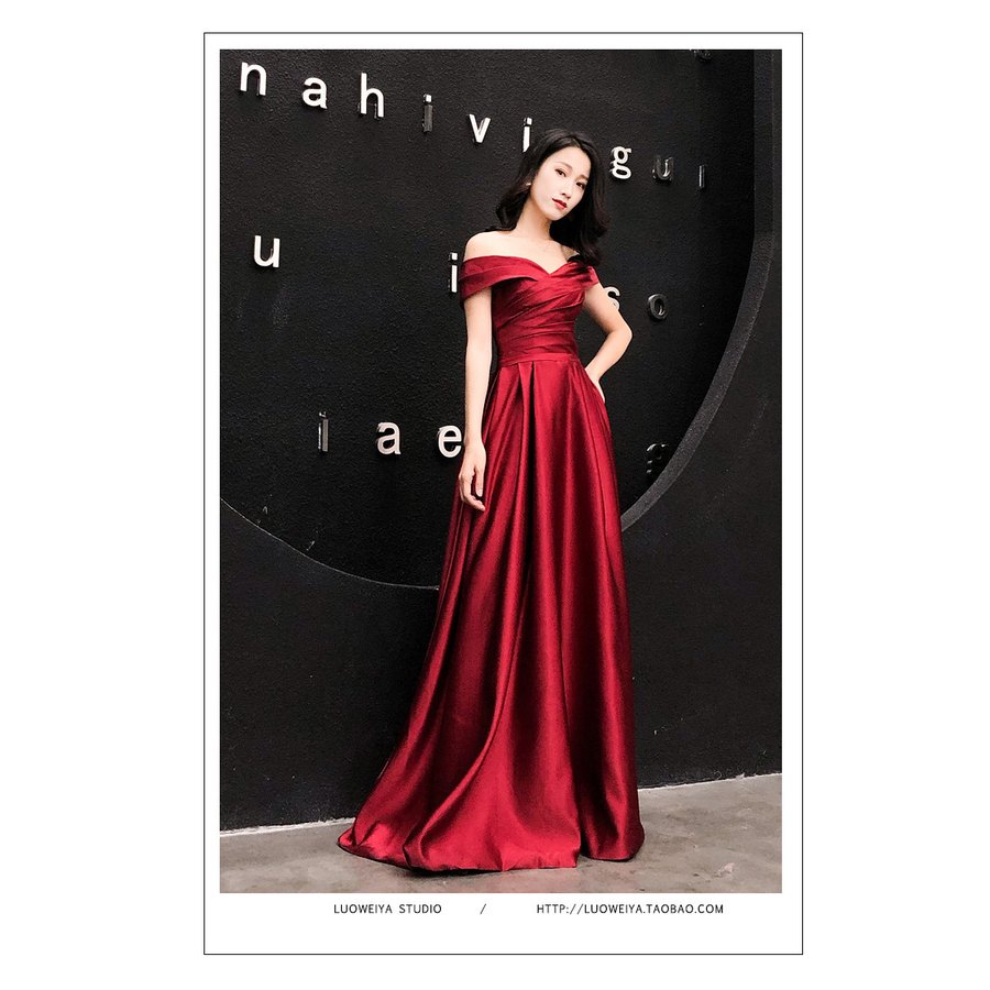 カラードレス 花嫁 オフショルダー イブニングドレス 赤 ワイン ロング パーティードレス 発表会 カラードレス 花嫁 オフショルダー イブニングドレス 赤 ワイン ロング パーティードレス 発表会