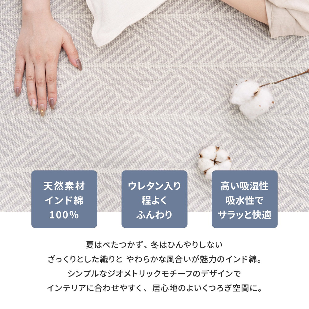 洗えるインド綿ラグ [クラック] すべり止め付き 185x185cm ネイビー