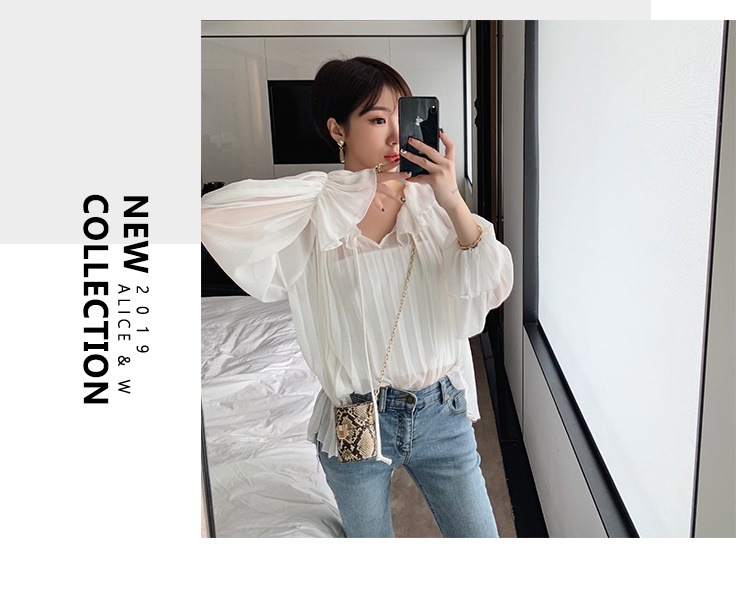 ふんわり パフスリーブ りぼん レディース ファッション トップス ブラウス 可愛い シフォン きれいめ おしゃれ 大きめ 夏 春 秋 韓国 20代 30代 4229