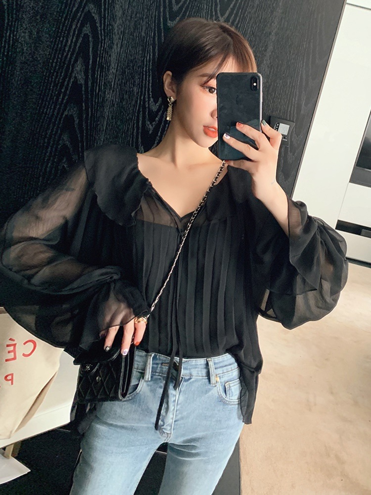 ふんわり パフスリーブ りぼん レディース ファッション トップス ブラウス 可愛い シフォン きれいめ おしゃれ 大きめ 夏 春 秋 韓国 20代 30代 4229