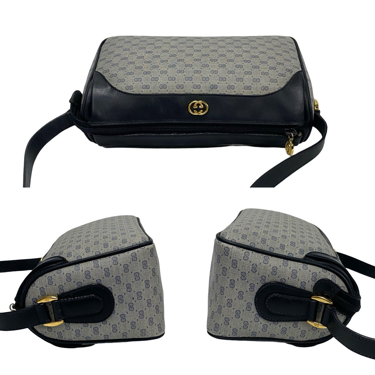 ヴィンテージ マイクロ GG ロゴ 金具ショルダーバッグ レザー PVC ネイビー 04048 ヴィンテージ マイクロ GG ロゴ 金具ショルダーバッグ レザー PVC ネイビー 04048