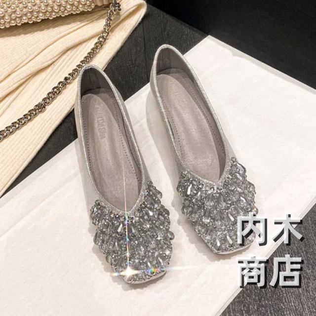 パンプス フラットパンプス 履きやすい 通勤 レディース スクエアトゥ 大きいサイズ 滑り止め カット プレゼント 痛くない きれいめ キラキラ 可愛い 大人女性 ぺたんこ バレエシューズ ギフト 太