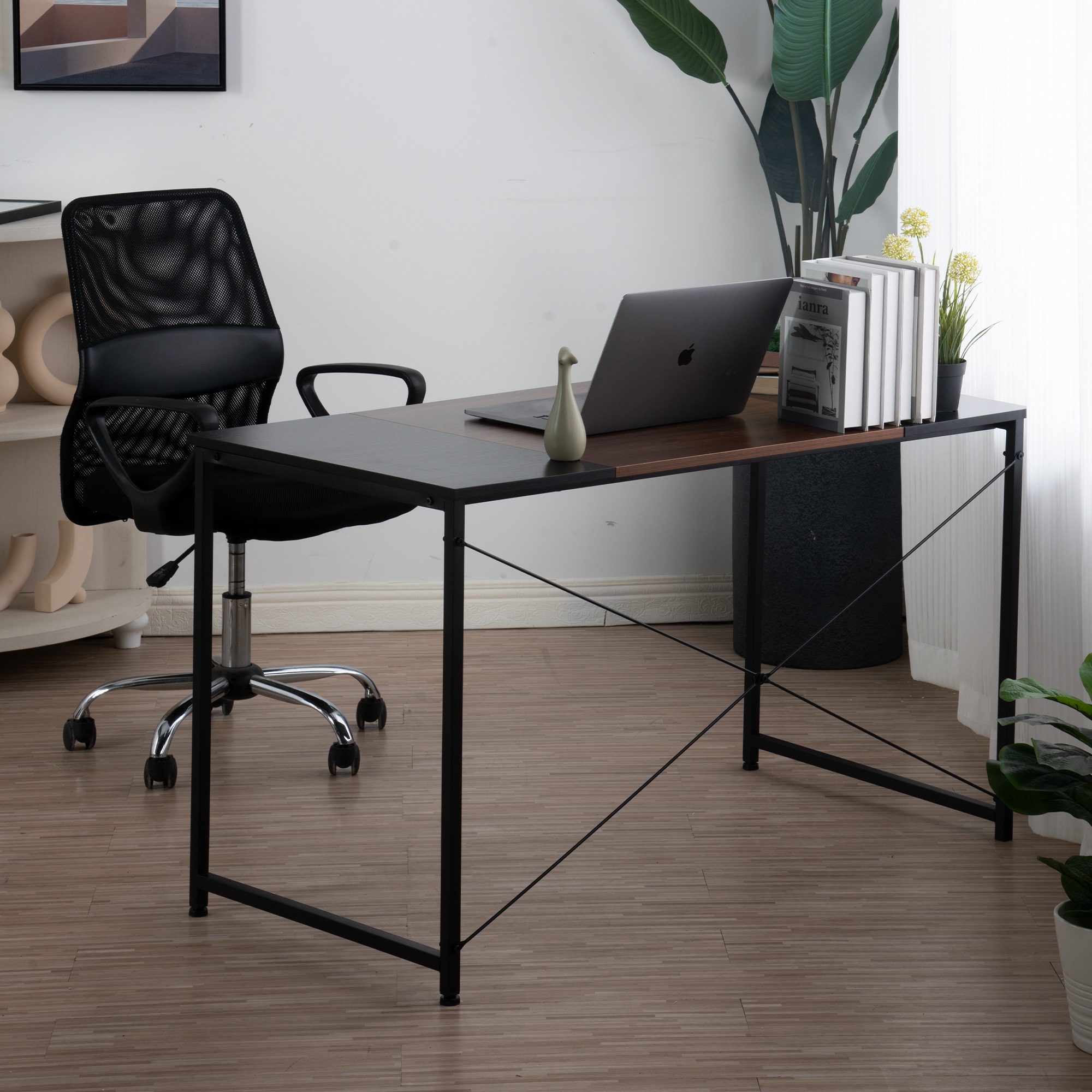 【国内即発送】【オフィスチェア+パソコンデスク セット】【新品】【ブラック+ラスティック】パソコンデスク シンプル 極簡易デスク ワークデスク 木製 机