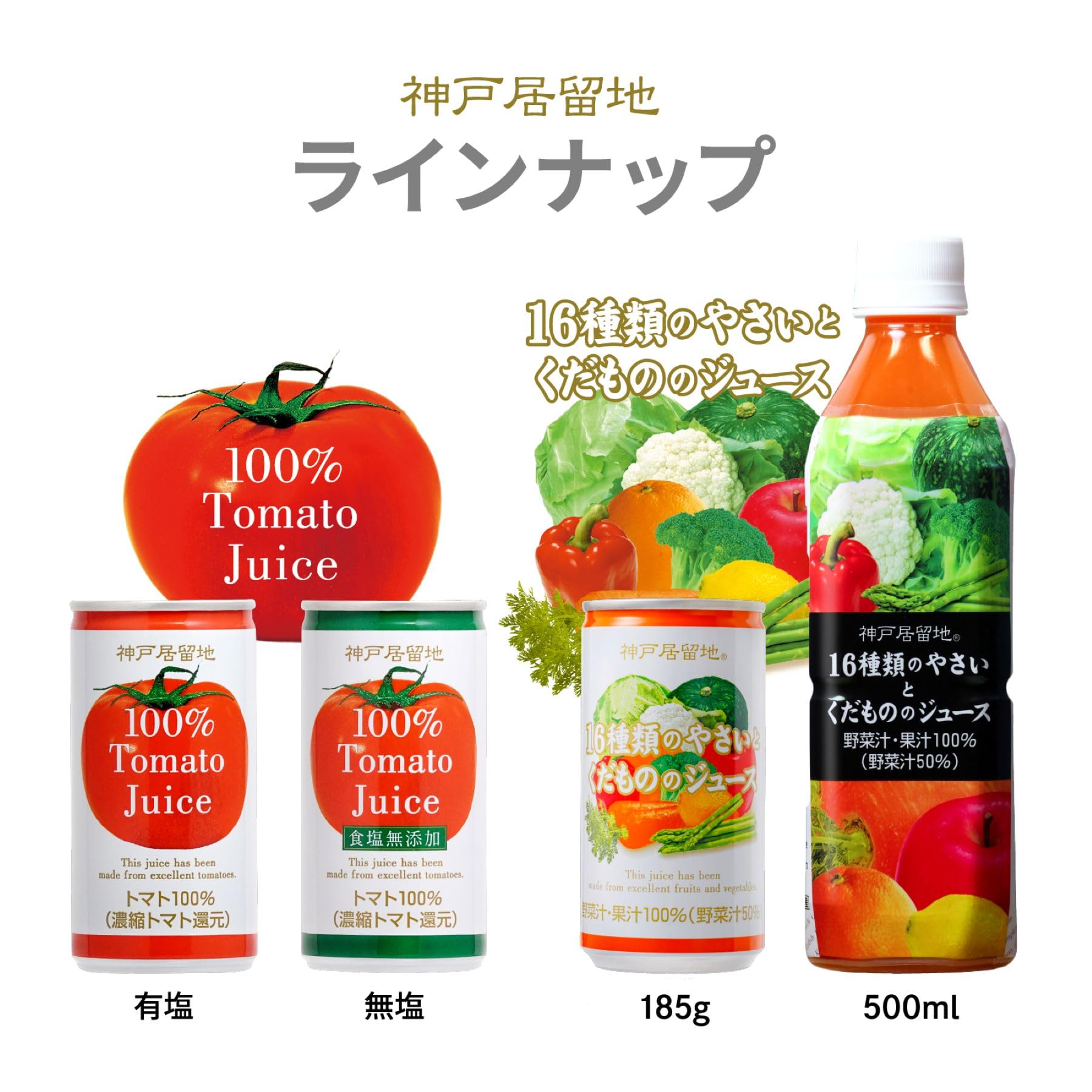 神戸居留地 16種のやさいとくだもののジュース PET 500ml ×24本 [ 保存料 着色料不使用 国内製造 ]