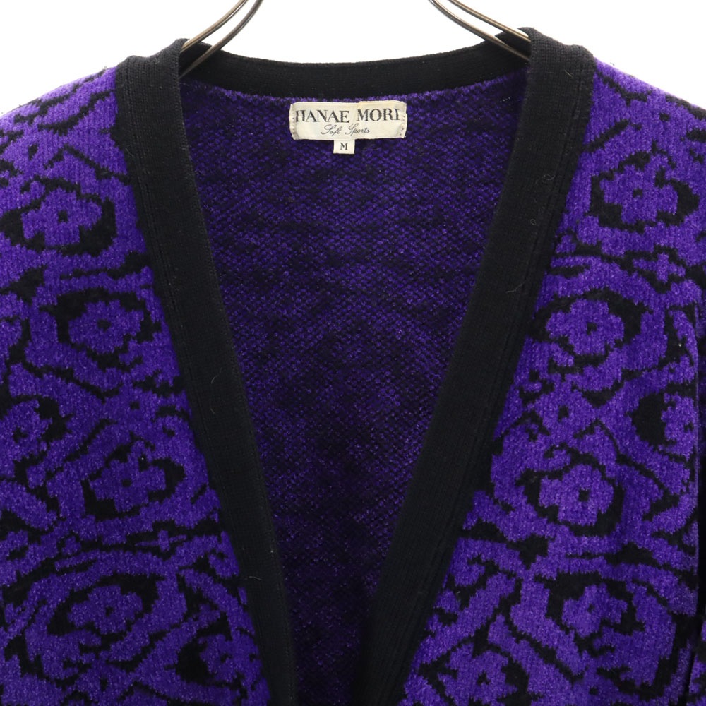 総柄 長袖 ニットカーディガン M パープル レディース 総柄 長袖 ニットカーディガン M パープル レディース