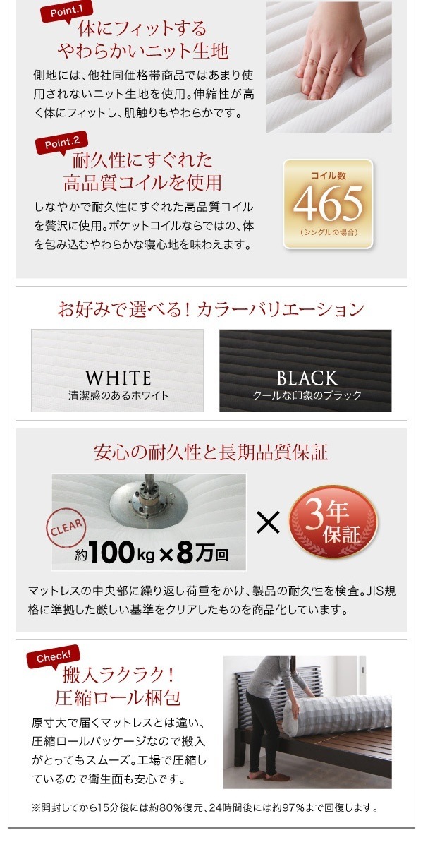 [組立設置付]フロアローステージベッド [ギュンター] スタンダードポケットコイルマットレス付 セミダブル [フレーム]ブラック [マットレス]白