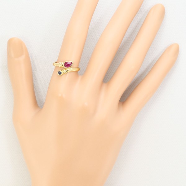 K18 18金 YG リング 10.5号 ルビー サファイア 中古 K18 18金 YG リング 10.5号 ルビー サファイア 中古