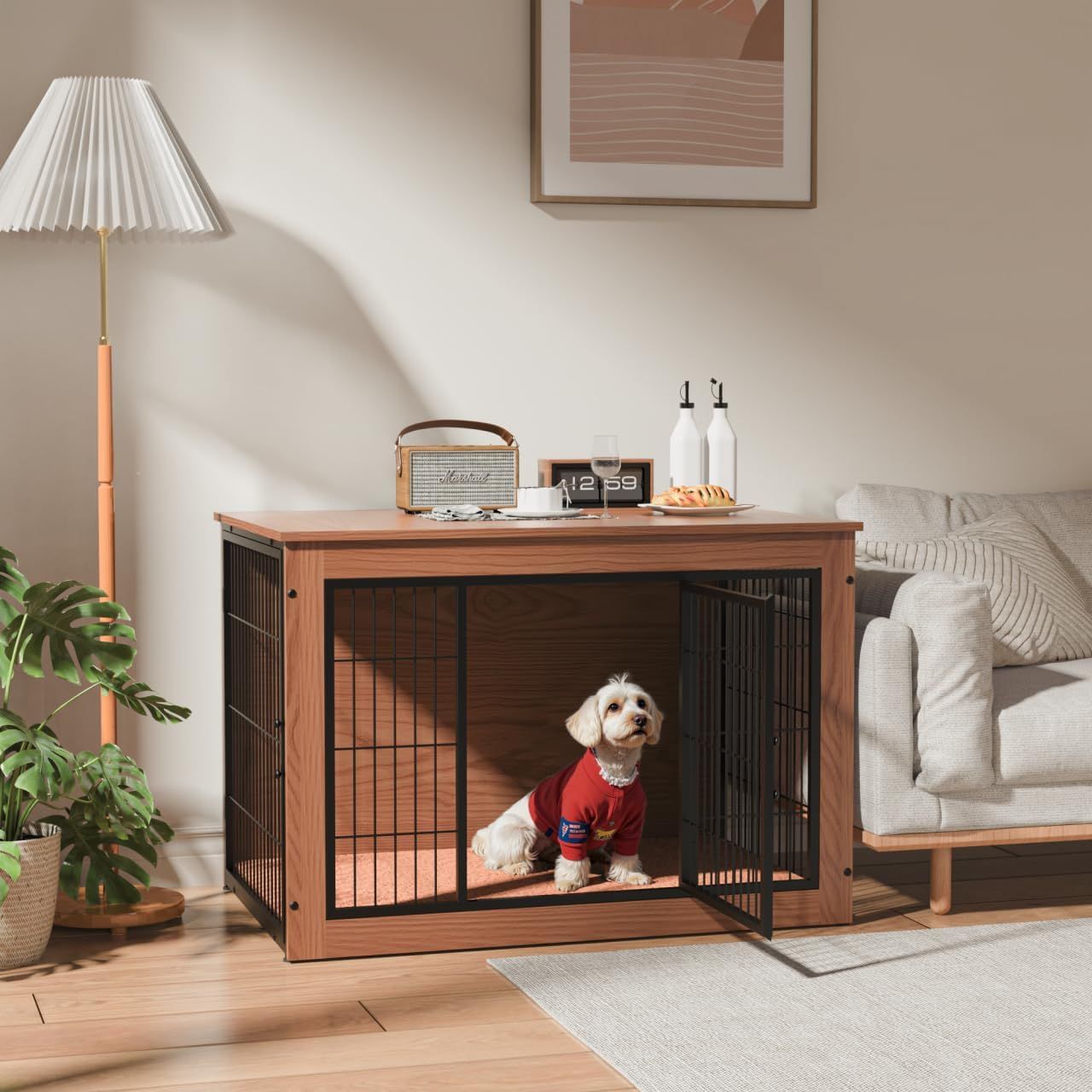 犬 ケージ ペットケージ 犬 サークル 小中大型犬用 幅98×奥行65×高さ68cm 屋根付き 室内 毛布付き 木製 耐荷重100kg 掃除しやすい 二つのドア 丈夫 頑丈 安定感高い オシャレ 犬