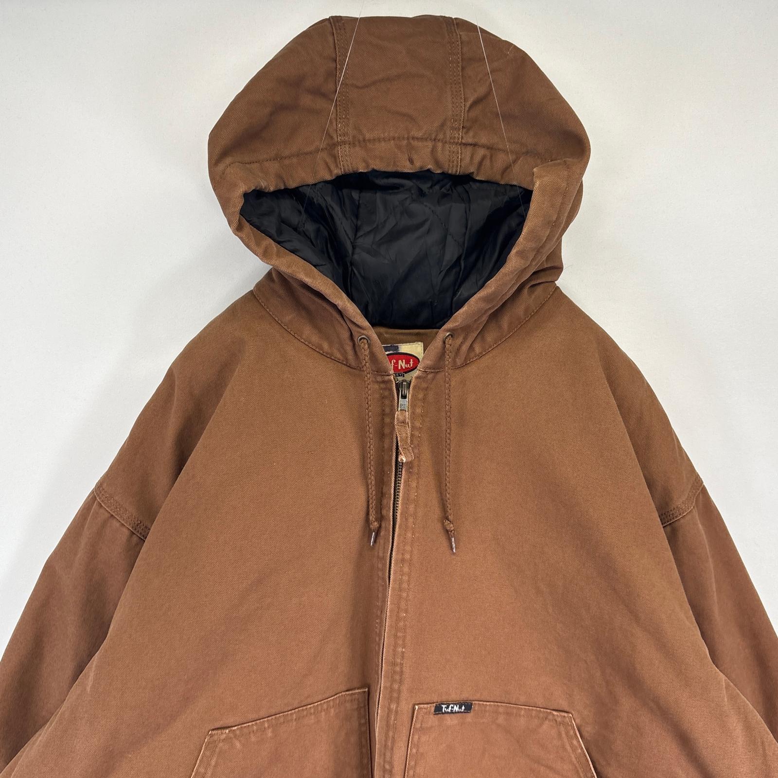 古着 TufNut by KEY ダック ワークジャケット パーカー フルジップ アクティブジャケットタイプ 中綿 ワンポイント 2XL ブラウン系 メンズ