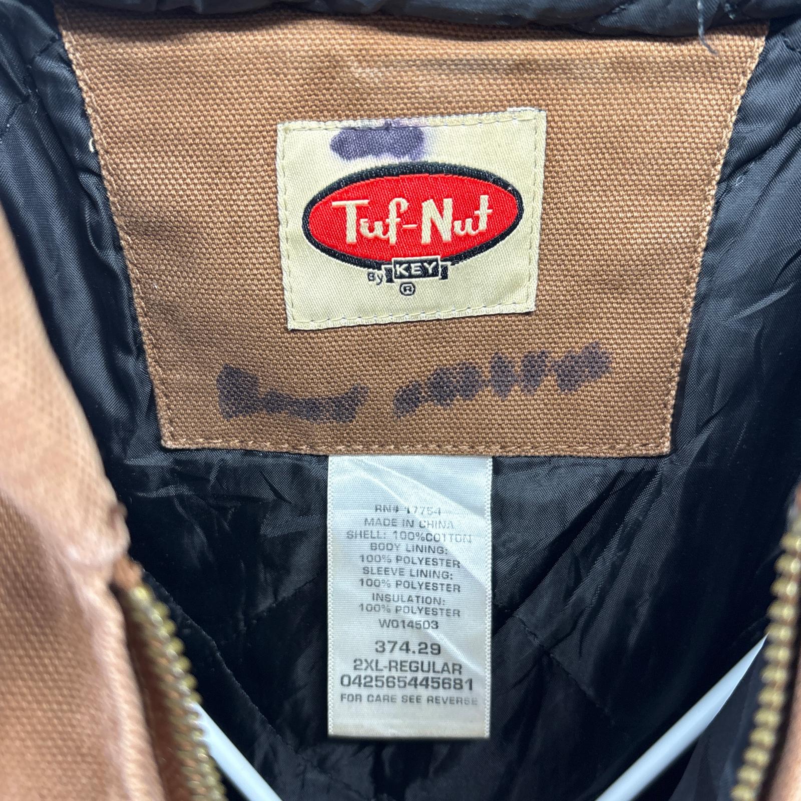 古着 TufNut by KEY ダック ワークジャケット パーカー フルジップ アクティブジャケットタイプ 中綿 ワンポイント 2XL ブラウン系 メンズ