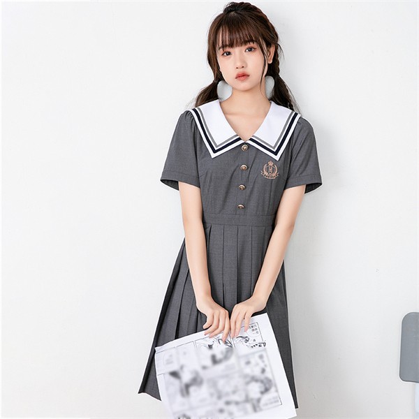 jk ワンピース グレー 夏 セーラー服 灰 半袖 膝丈 中学生 高校生 制服 学生制服 夏服 大きいサイズ 小学生 カジュアル 体型カバー 可愛い ワンピ 女子高生 学生服 通学 セーラー 海軍風