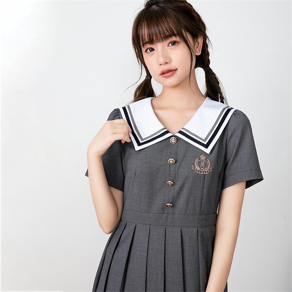 jk ワンピース グレー 夏 セーラー服 灰 半袖 膝丈 中学生 高校生 制服 学生制服 夏服 大きいサイズ 小学生 カジュアル 体型カバー 可愛い ワンピ 女子高生 学生服 通学 セーラー 海軍風