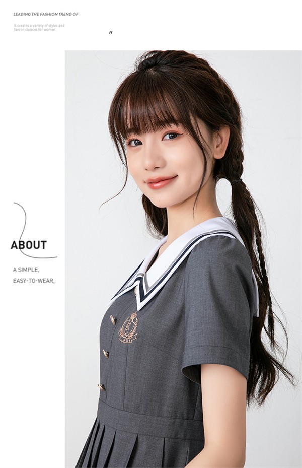 jk ワンピース グレー 夏 セーラー服 灰 半袖 膝丈 中学生 高校生 制服 学生制服 夏服 大きいサイズ 小学生 カジュアル 体型カバー 可愛い ワンピ 女子高生 学生服 通学 セーラー 海軍風