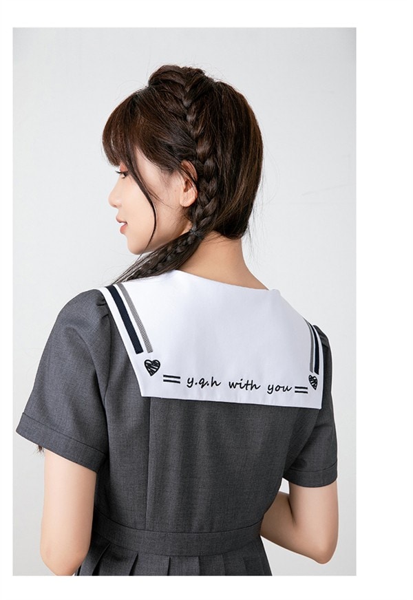 jk ワンピース グレー 夏 セーラー服 灰 半袖 膝丈 中学生 高校生 制服 学生制服 夏服 大きいサイズ 小学生 カジュアル 体型カバー 可愛い ワンピ 女子高生 学生服 通学 セーラー 海軍風