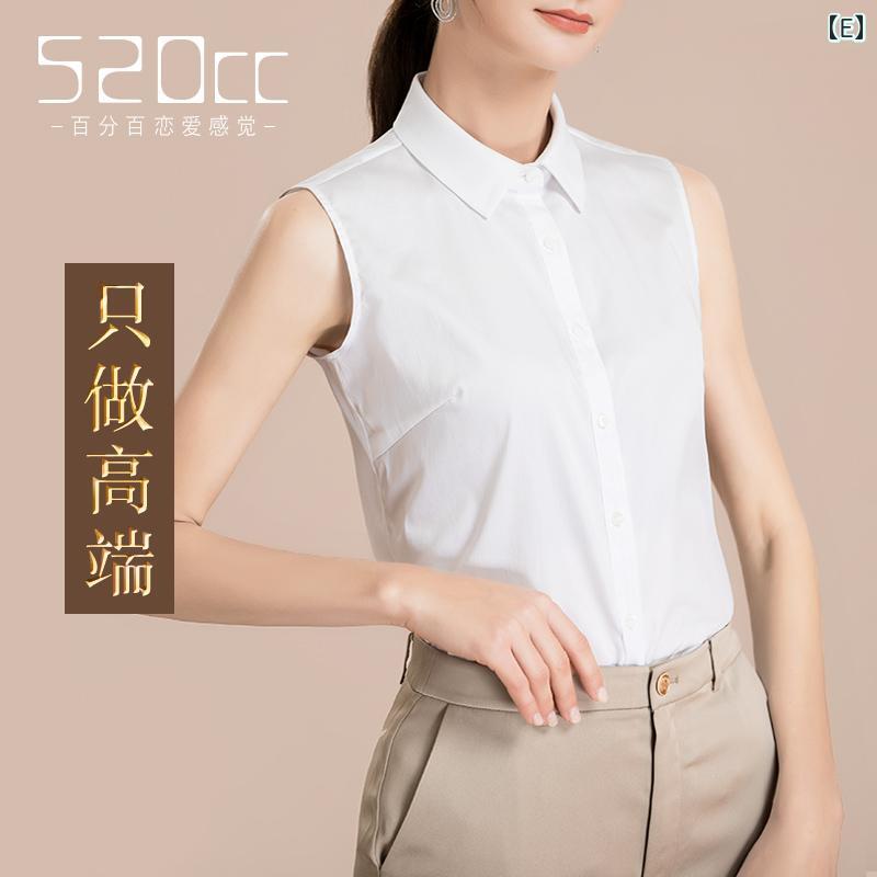 スタンドカラー シャツ レディース ノースリーブ おしゃれ 春秋 トップス 中国風 女性用 前開き ボタン 襟 ビジネス オフィス フリル 上品 綿 普段使い お出かけ 白 青