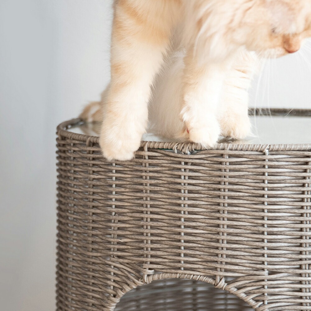 猫ちぐらサイドテーブル　ラタン　キャットハウス　ペット用品　ねこ　サイドテーブル　ガラステーブル　ペットハウス