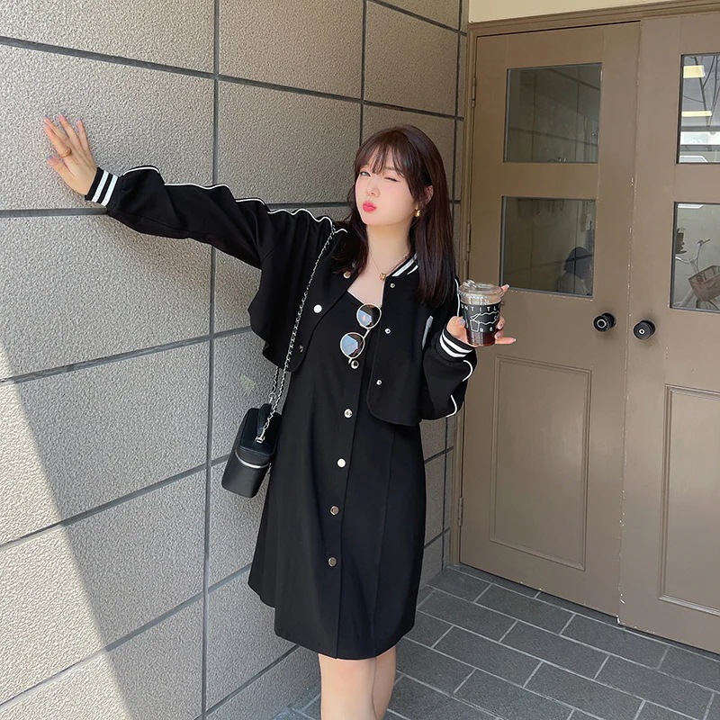キャミワンピース 新作2024春服二点セットアップレディーストップスアウターキャミソールワンピース韓国ファッション大きいサイズジャケットサロペットスカート