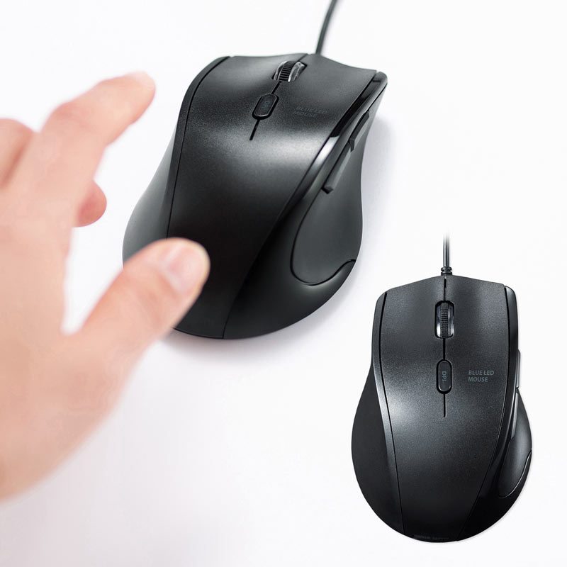 （まとめ買い）静音有線ブルーLEDマウス 5ボタン 左手用 MA-BL165BK [x3]