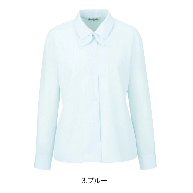 レディース リボン付き 長袖ブラウス ドビーストライプ ポリエステル オフィスシャツ ワイシャツ 通勤 事務服 就活 リクルート 面接 フォーマル ジョア 01060 リクルート オフィス レディス