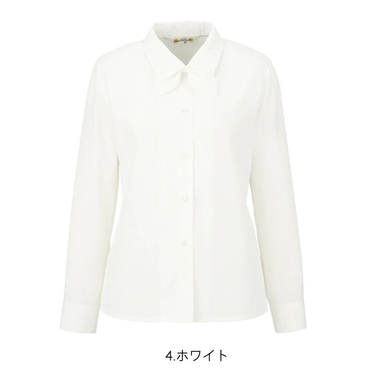 レディース リボン付き 長袖ブラウス ドビーストライプ ポリエステル オフィスシャツ ワイシャツ 通勤 事務服 就活 リクルート 面接 フォーマル ジョア 01060 リクルート オフィス レディス