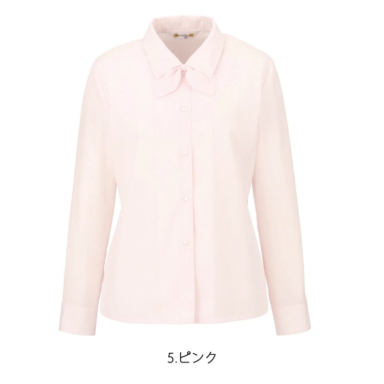 レディース リボン付き 長袖ブラウス ドビーストライプ ポリエステル オフィスシャツ ワイシャツ 通勤 事務服 就活 リクルート 面接 フォーマル ジョア 01060 リクルート オフィス レディス