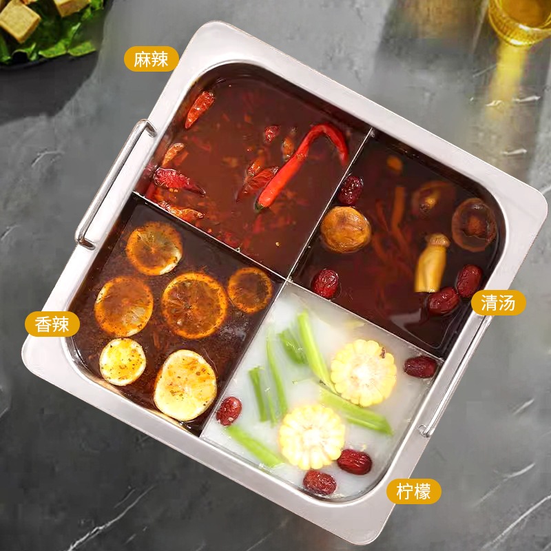 3つのフレーバー4つの正方形ダブルポットホットポット肥厚誘導調理器商業的多機能ステンレス鋼鍋グアンドングクッキングポット 3つのフレーバー4つの正方形ダブルポットホットポット肥厚誘導調理器商業的多機能ステンレス鋼鍋グアンドングクッキングポット