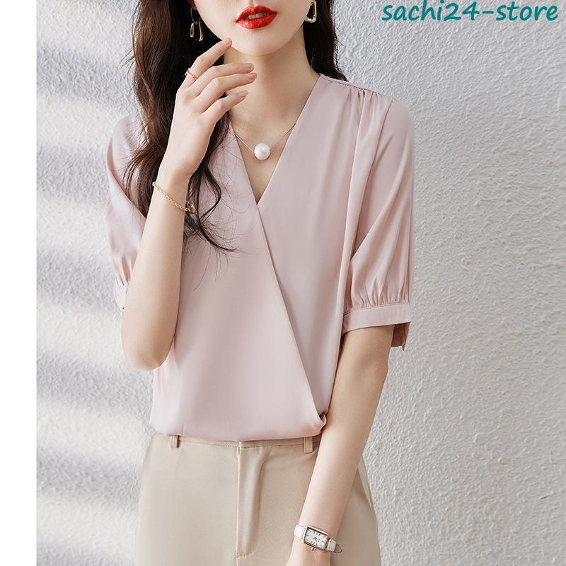 ブラウス 半袖 レディース シャツ トップス 切替 おしゃれ カットソー 重ね着 流行り 夏 Tシャツ 柔らかい チュニック