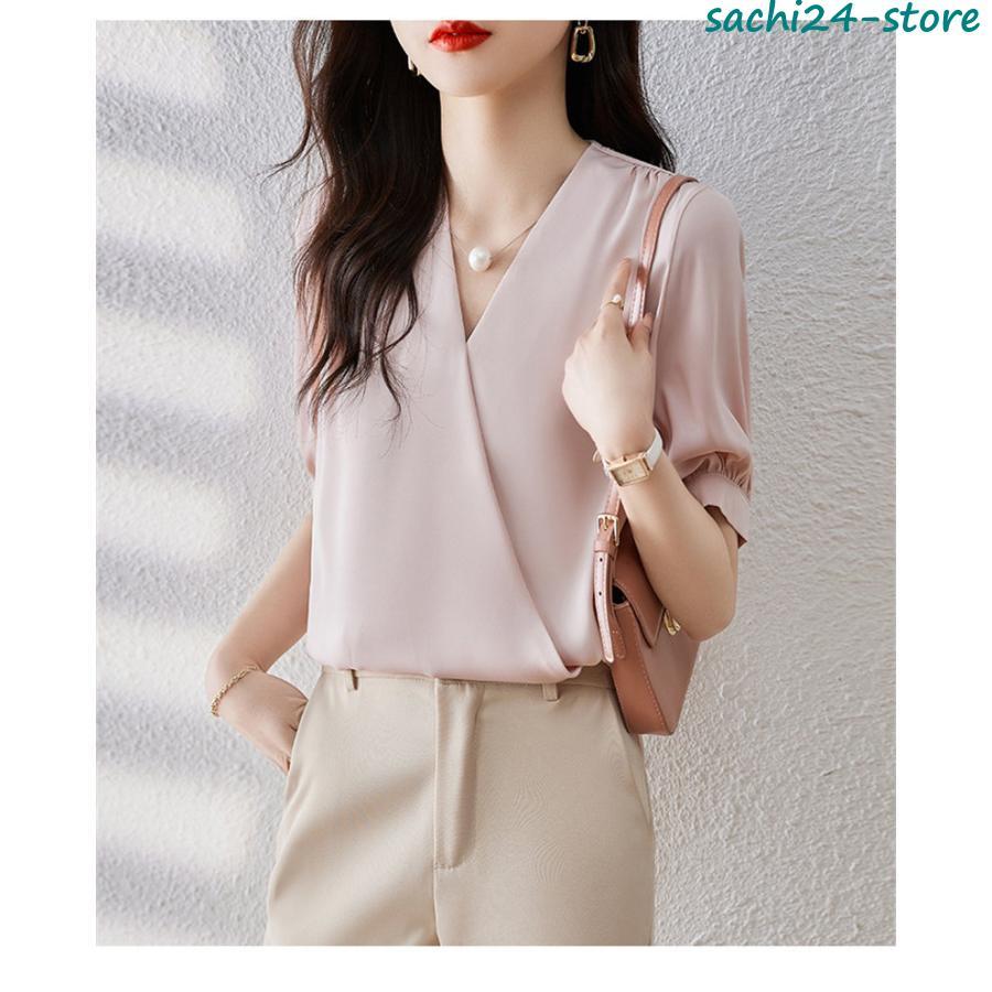 ブラウス 半袖 レディース シャツ トップス 切替 おしゃれ カットソー 重ね着 流行り 夏 Tシャツ 柔らかい チュニック