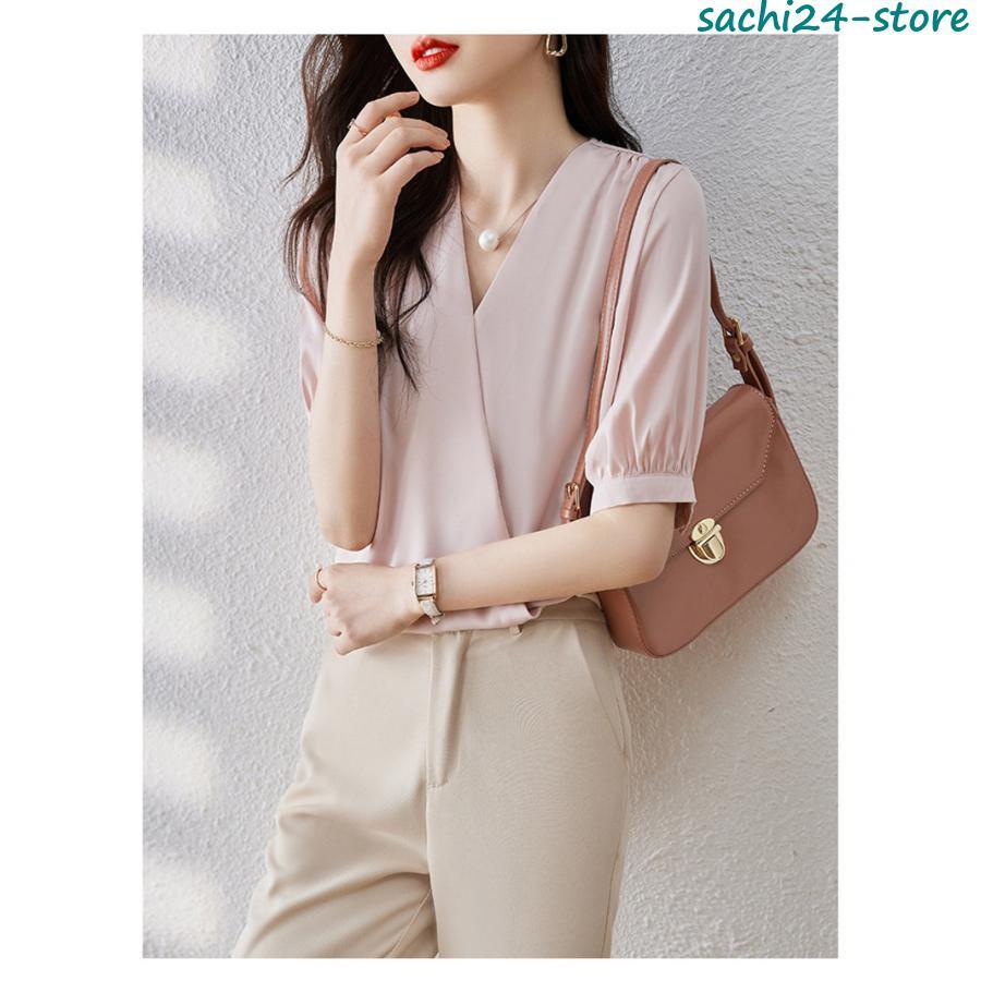 ブラウス 半袖 レディース シャツ トップス 切替 おしゃれ カットソー 重ね着 流行り 夏 Tシャツ 柔らかい チュニック