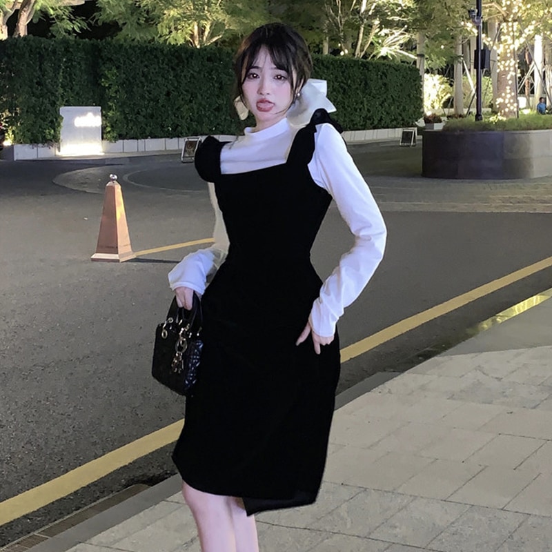 セット売り フレアワンピース ブラック ワンピース トップス ミモレ ミモレ丈 スリム 細身 セット売り フレアワンピース ブラック ワンピース トップス ミモレ ミモレ丈 スリム 細身