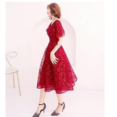 人気新品 ミモレ丈ドレス パーディードレス ウエデ : レディース服 セール国産