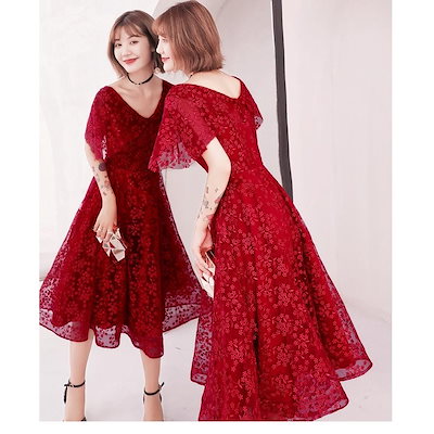 人気新品 ミモレ丈ドレス パーディードレス ウエデ : レディース服 セール国産
