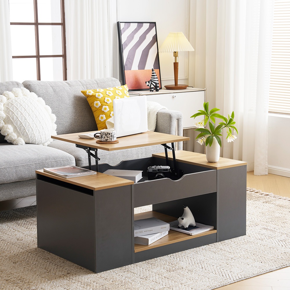 【国内発送送.料無料】【新作登場】センターテーブル 昇降テーブル 大容量収納 収納付き 幅110CM 北欧風 リビングテーブル ローテーブル モダン 組み立て簡単 耐久性抜.群【ダークグレー】A15