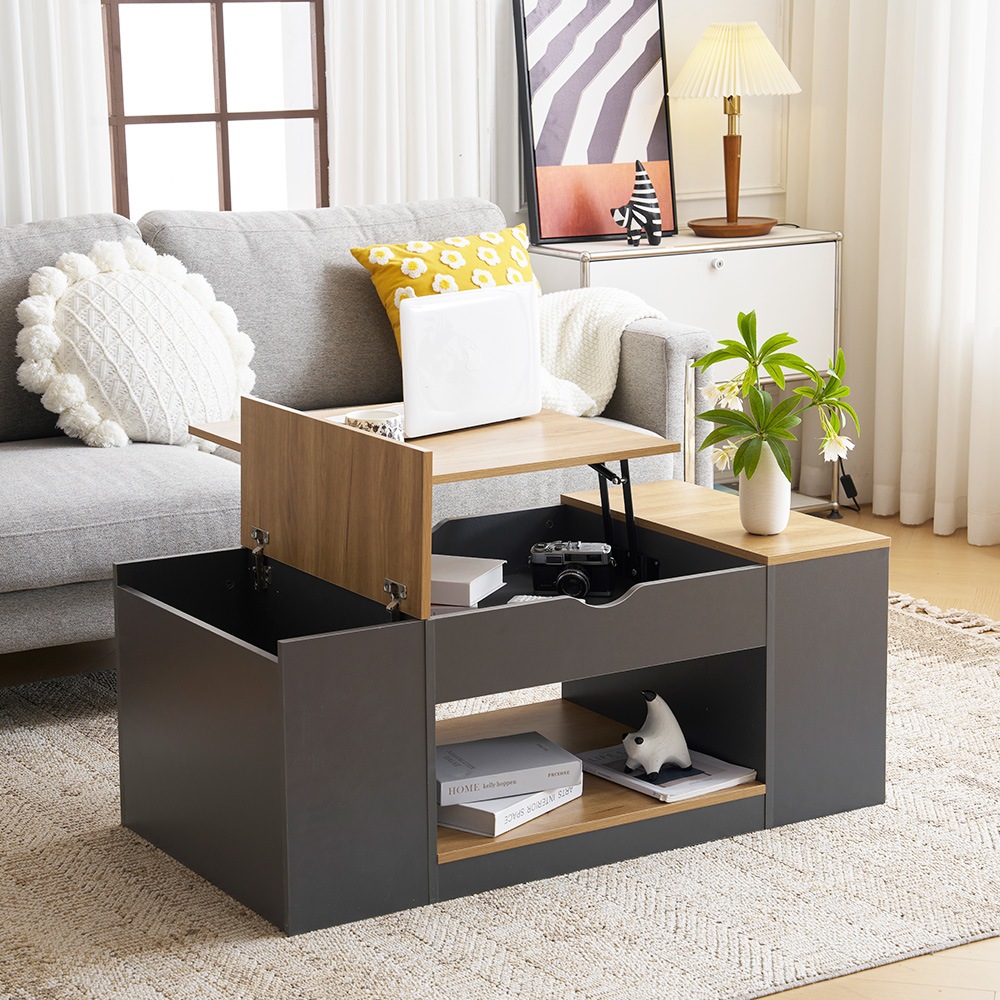 【国内発送送.料無料】【新作登場】センターテーブル 昇降テーブル 大容量収納 収納付き 幅110CM 北欧風 リビングテーブル ローテーブル モダン 組み立て簡単 耐久性抜.群【ダークグレー】A15