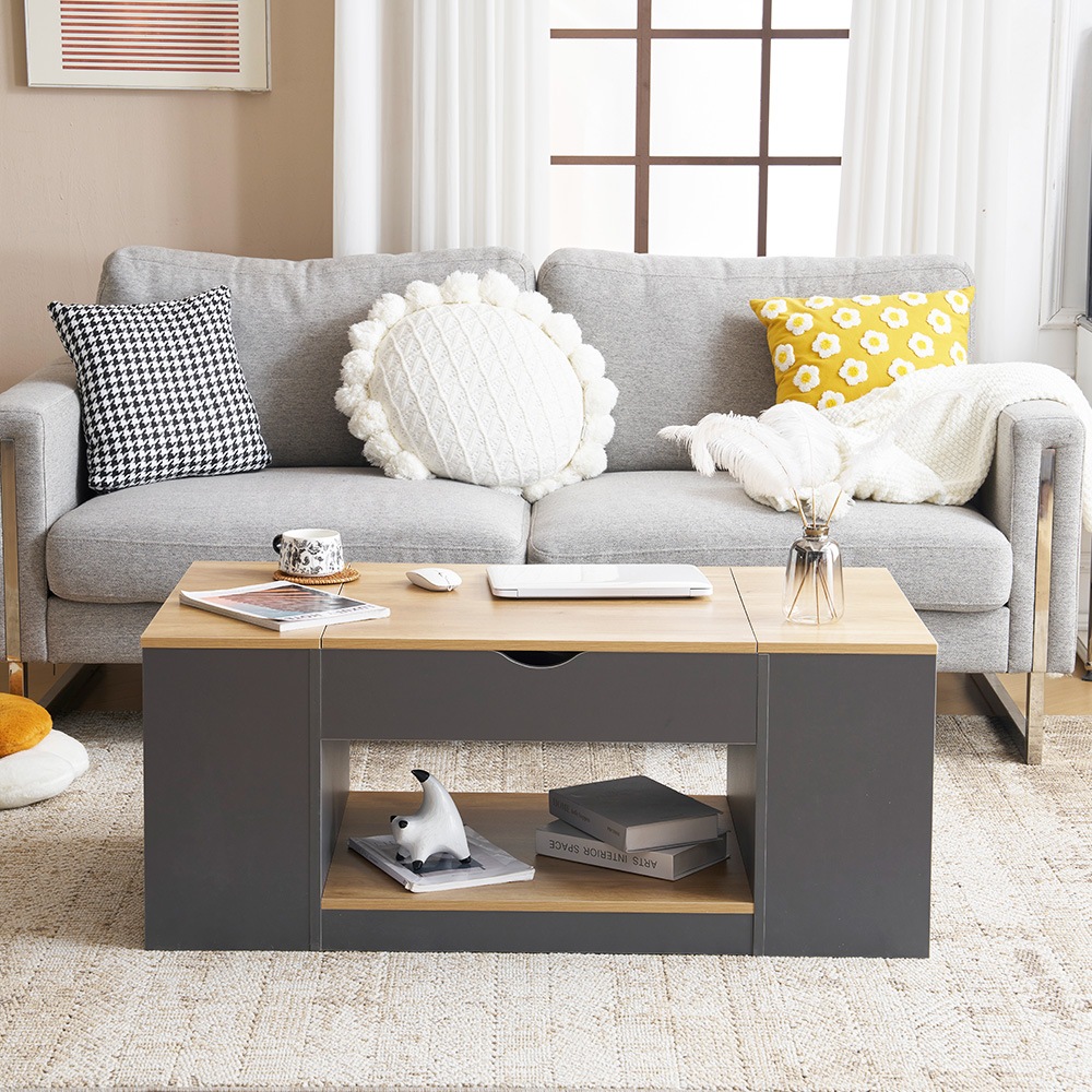 【国内発送送.料無料】【新作登場】センターテーブル 昇降テーブル 大容量収納 収納付き 幅110CM 北欧風 リビングテーブル ローテーブル モダン 組み立て簡単 耐久性抜.群【ダークグレー】A15