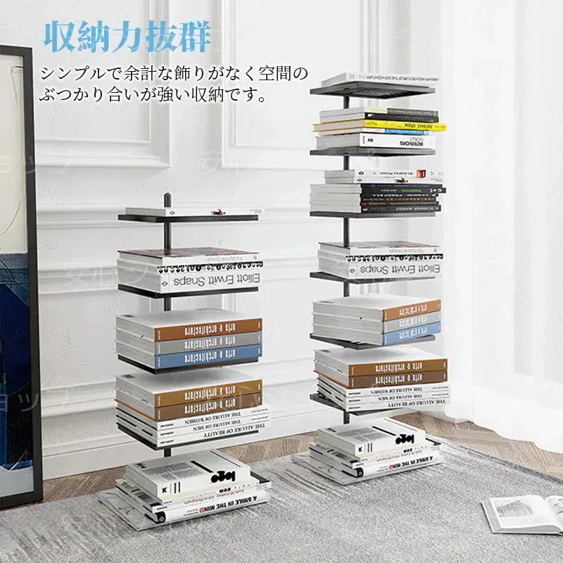 ラック 漫画 コミック 収納 オフィス組織およびストレージ用 大容量 コーナーサスペンション簡易本棚 コンパクト メタルブックタワー 5/7階本棚 着地式隠し本棚 文庫本 本棚 5/7層 省スペース