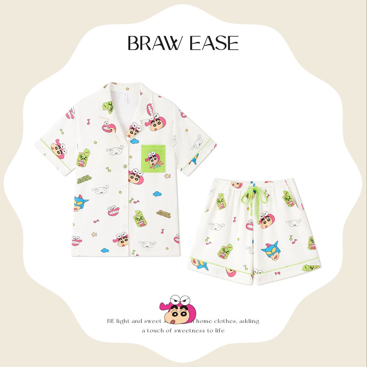 BEクレヨンしんちゃん2025新型純綿パジャマ女性用夏半袖半ズボン胸パッド付きホームウェア夏 BEクレヨンしんちゃん2025新型純綿パジャマ女性用夏半袖半ズボン胸パッド付きホームウェア夏