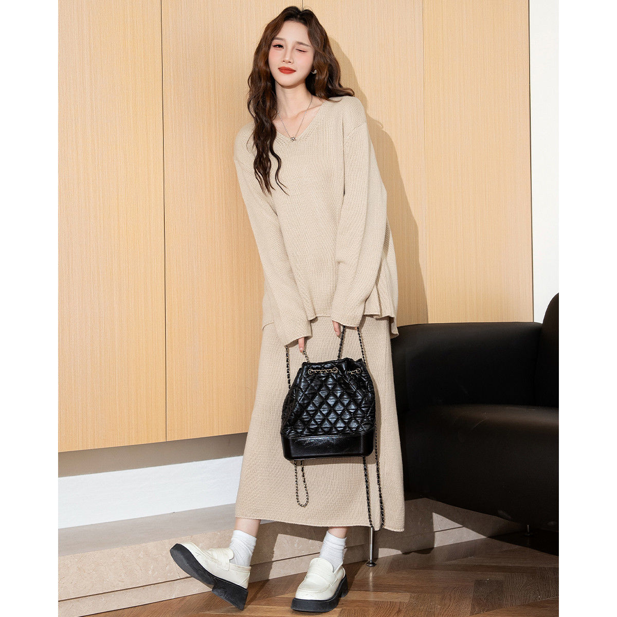 【急速出荷!】セーターワンピースセット 優しさ エレガントワンピース ワンピースレディース ドレス ロングワンピース ニットワンピース ワンピース レディースファッション 韓国 ワンピース メカ割1