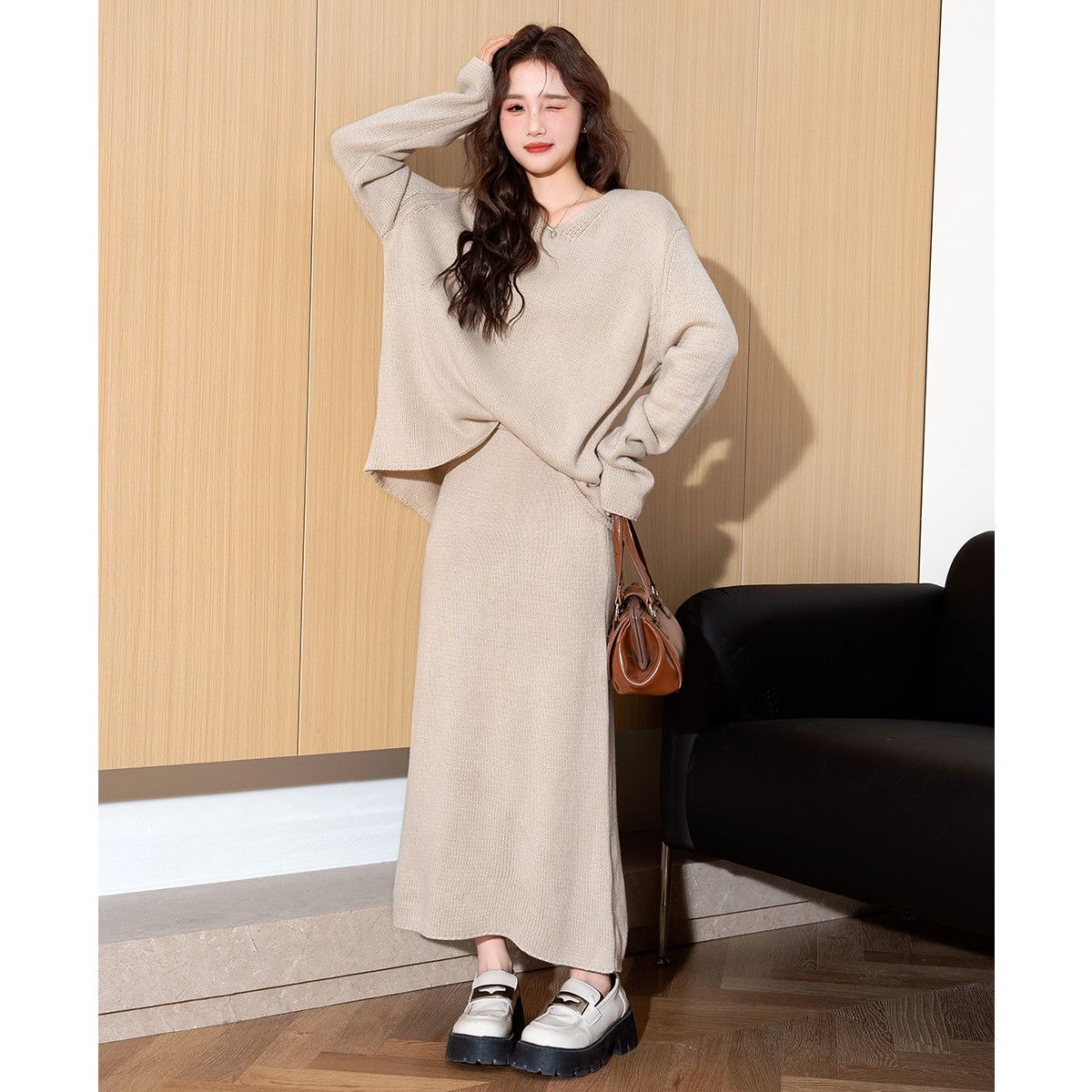 【急速出荷!】セーターワンピースセット 優しさ エレガントワンピース ワンピースレディース ドレス ロングワンピース ニットワンピース ワンピース レディースファッション 韓国 ワンピース メカ割1
