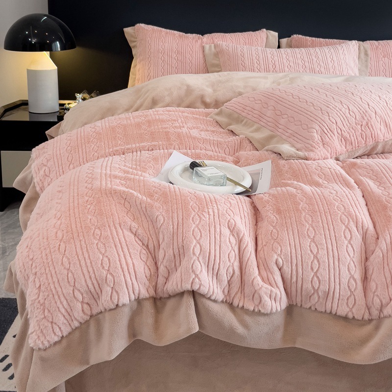 色ミルクベルベット寝具4点セット掛け布団カバー厚みのある暖かいウサギのぬいぐるみ寮用3点セット 色ミルクベルベット寝具4点セット掛け布団カバー厚みのある暖かいウサギのぬいぐるみ寮用3点セット